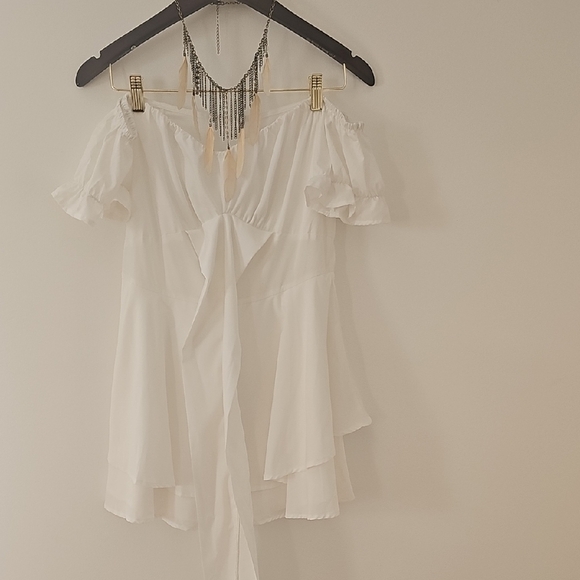 Pants - White Off-Shoulder Ruffle Dress